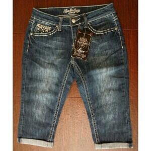 Love‎ Indigo Premium Denim Capri Jeans Embroidered Pockets Woman 6P 28X17 #319C